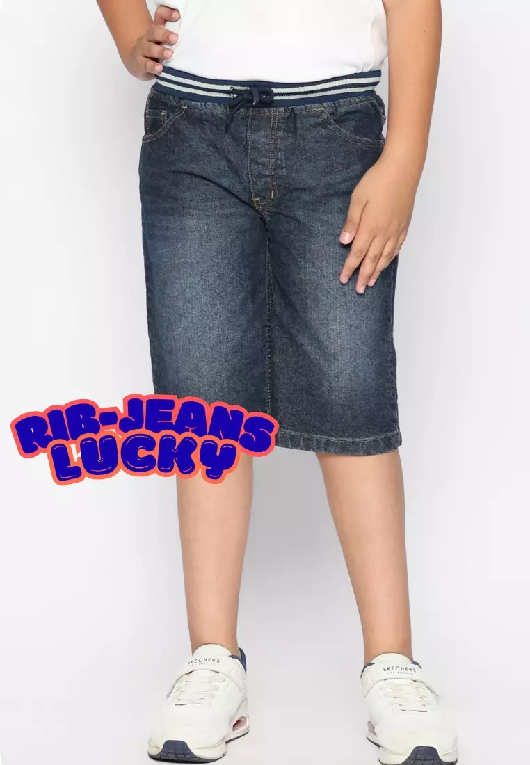Celana Pendek Anak Laki & Perempuan Jeans Lucky Rib Biru