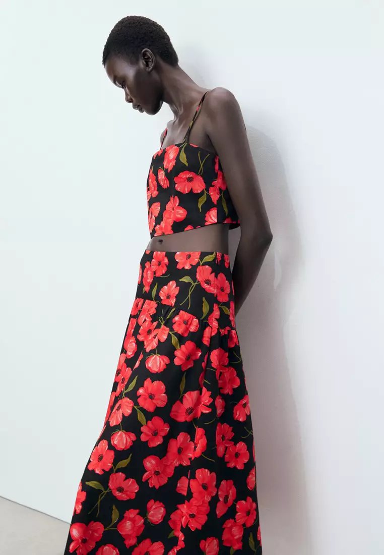 Floral-Print Flared Skirt