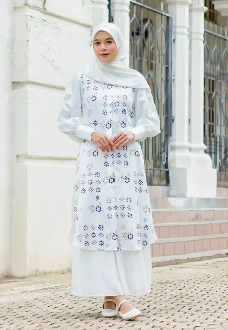 Hanifa Long Tunik White - Kemeja Tunic - Atasan Wanita