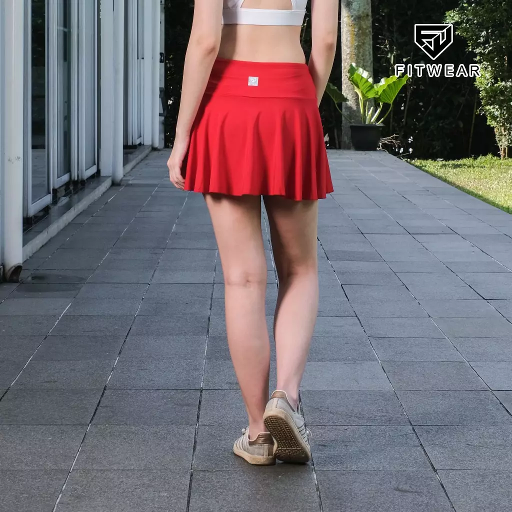 Fitwear - [SKORT] Rok Tennis + Inner Olahraga Wanita NADIA WAVY POCKET - CHILLI RED