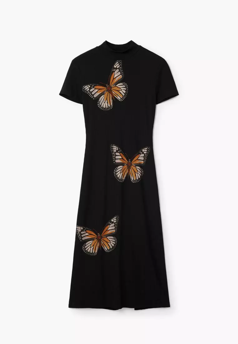 Desigual Woman Slim midi butterfly dress.