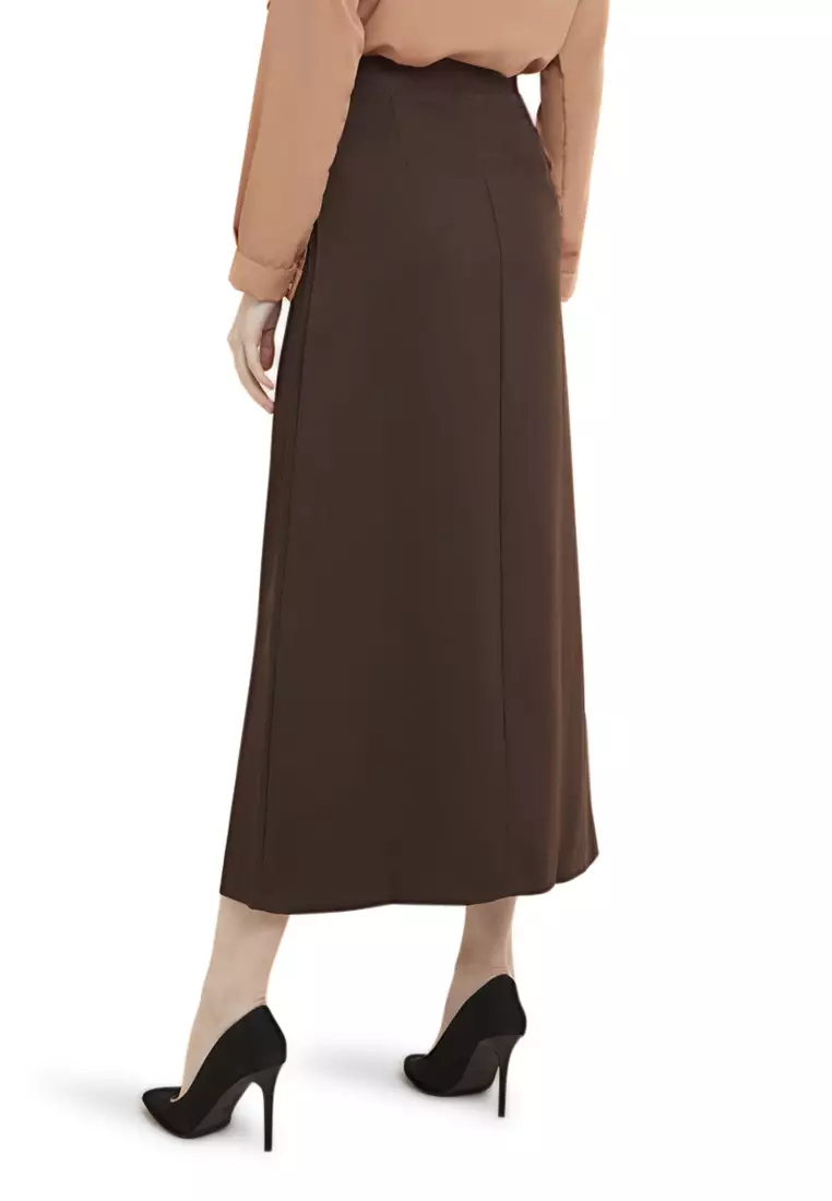 Plain Maxi Skirt Rok Polos Span Panjang Bawahan Wanita Premium Quality - Brown