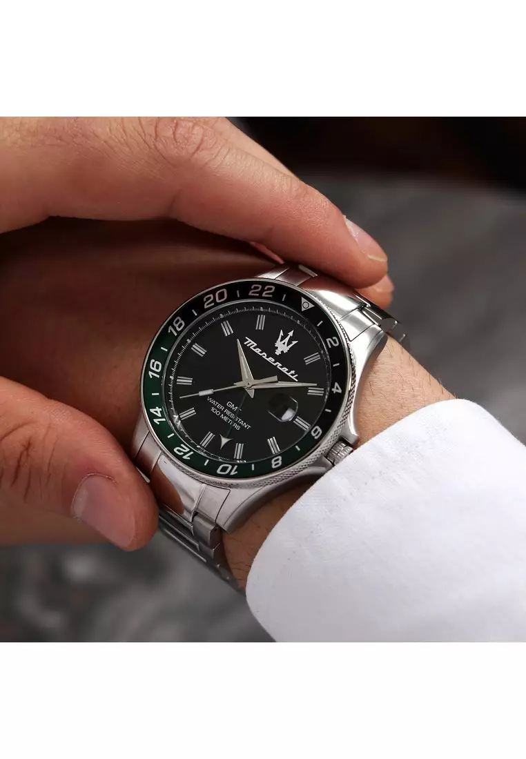 【2 Years Warranty】Maserati Sfida 44mm Black Dial Men's Quartz Watch R8853140005 With Luminous Dial Hands