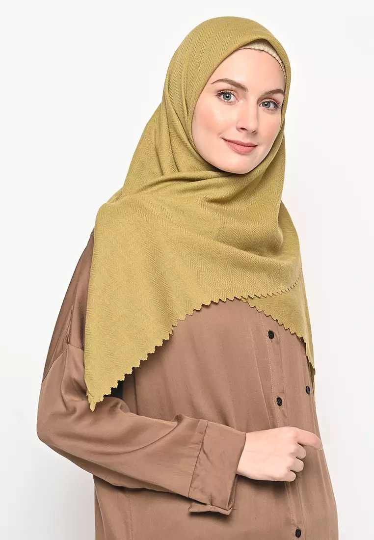 Hijab S4 Voal Zaffron Lasercut Stupa Olive