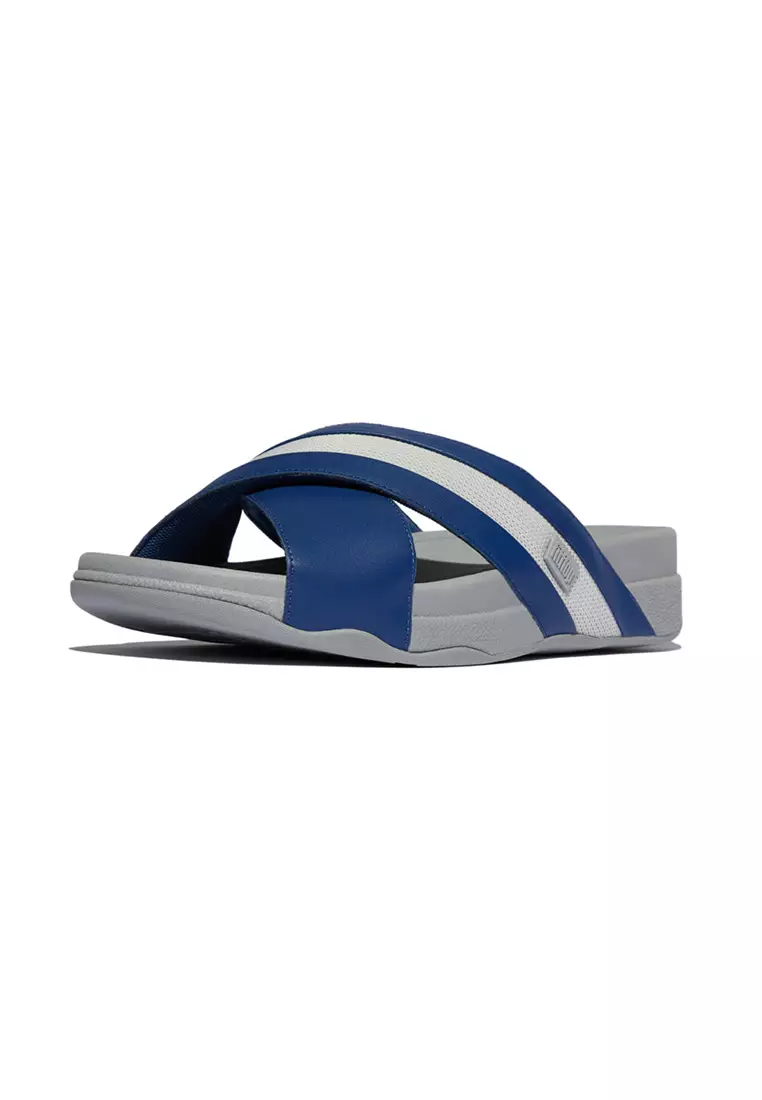 FITFLOP Surfer Mens Leather/mesh Cross Slides