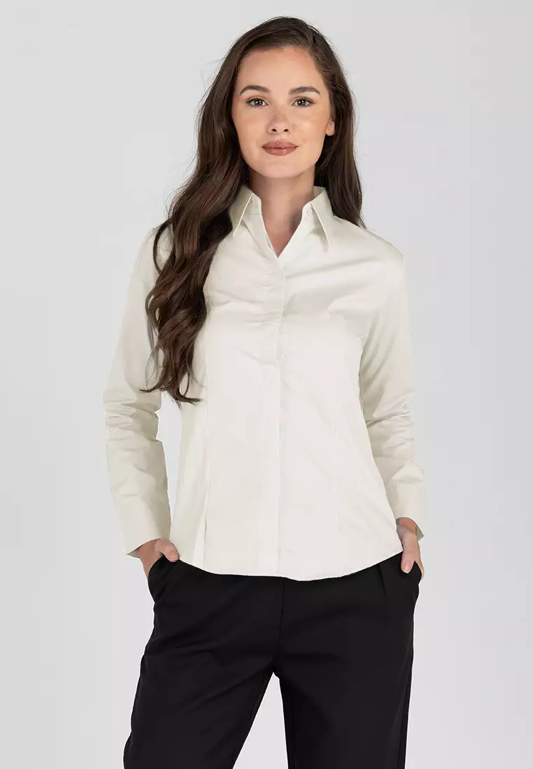 Della Long Sleeve Button Down Office Blouse