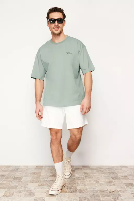 Dark Mint Oversize 100% Cotton Crew Neck Minimal Text Printed Tok Fabric T-Shirt Tmnss23Ts00084