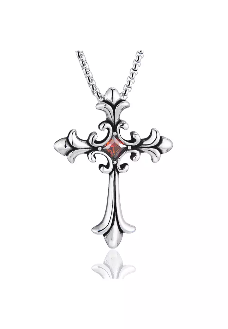 Buy OPCHIC Men's Gothic Cross Titanium Steel Necklace (Diamond