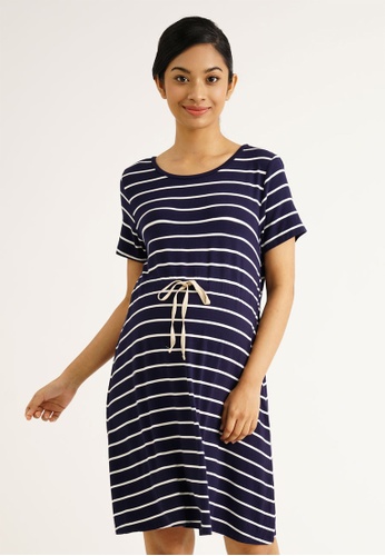 9months Maternity blue Dark Blue Maternity Drawstring Dress 90D8CAA905E354GS_1