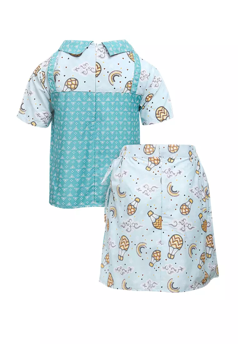 Setelan Anak Perempuan Blouse atasan dan Rok Bonaza Light Blue