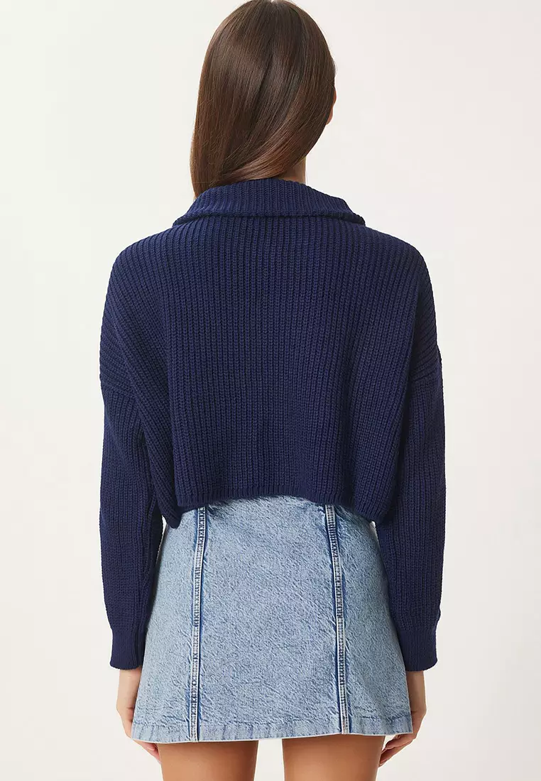 Zippered Turtleneck Knitwear Sweater