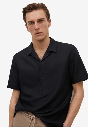 MANGO Man black Regular-Fit Linen Short Sleeve Shirt D93BAAA33768AFGS_1
