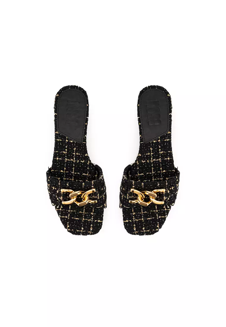 TWEED WITH EMBELLISHED CHAIN FLAT SLIDE