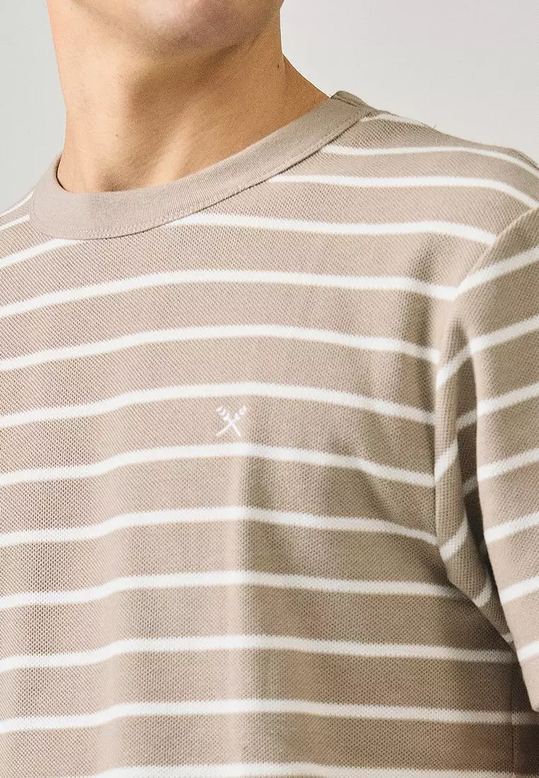 Regular Fit Striped T-Shirt In Honeycomb Pique