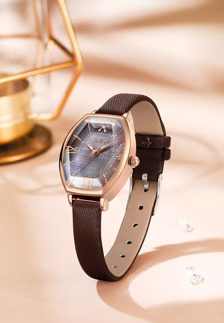 Jam Tangan Wanita Original Kasual Tali Kulit Elegan Style Jam Tangan Cewek SL6118 brown