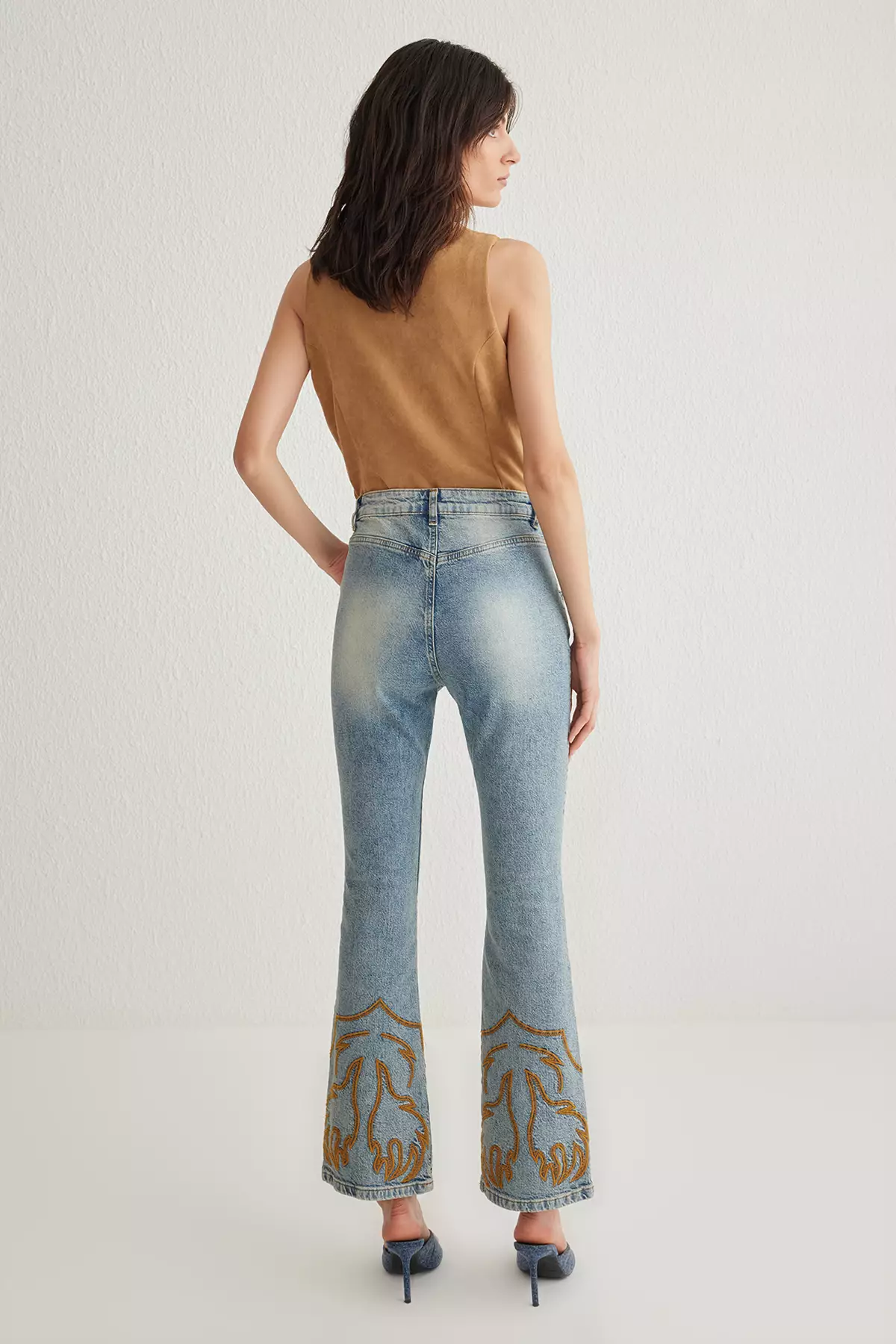 Buy Trendyol Blue Embroidered High Waist Flare Jeans 2025 Online