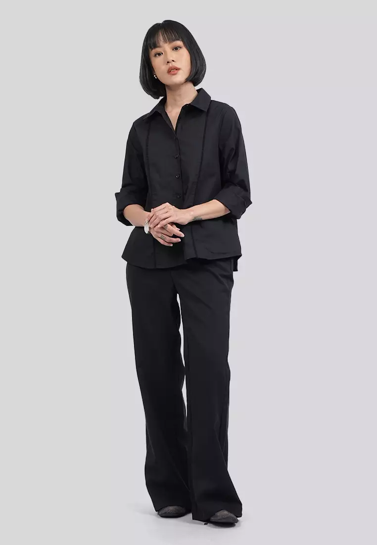 Lace Trim Long Sleeve Blouse