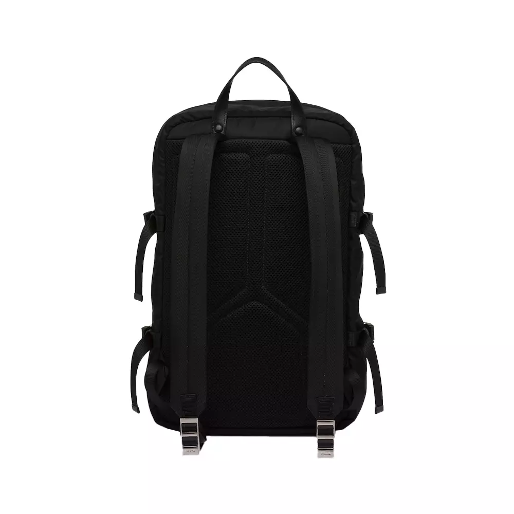 Triangle Logo Re-Nylon and Saffiano Leather Backpack Black