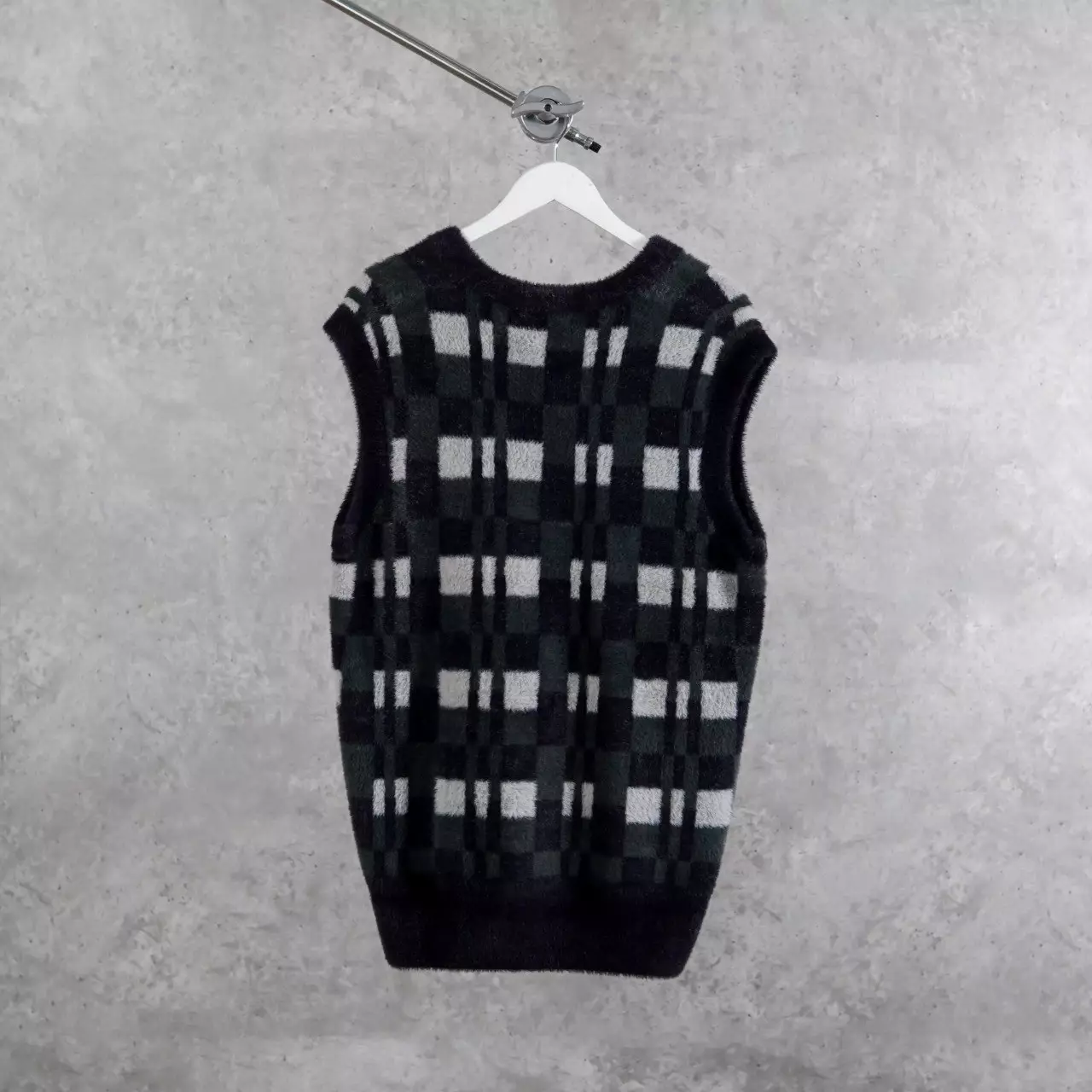 Vest FRED PERRY TEXTURED CHECK PATTERN GREY KNIT VEST 100% ORIGINAL