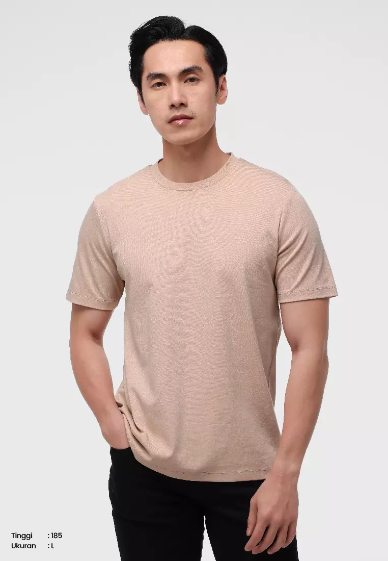 MANZONE - Kaos Jersey Lengan Pendek Pria Bucky Slim Fit - Beige