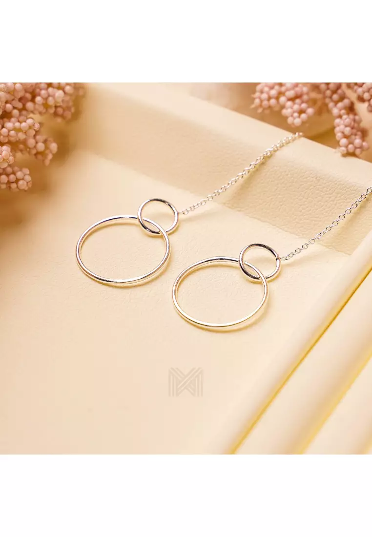 Minimal Circle Links Silver Threader Earrings with 925 Sterling Silver