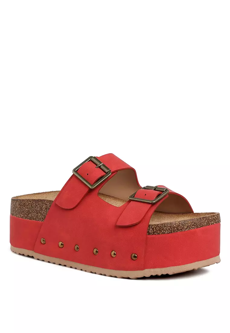 Studded Faux Leather Slip-On In Red