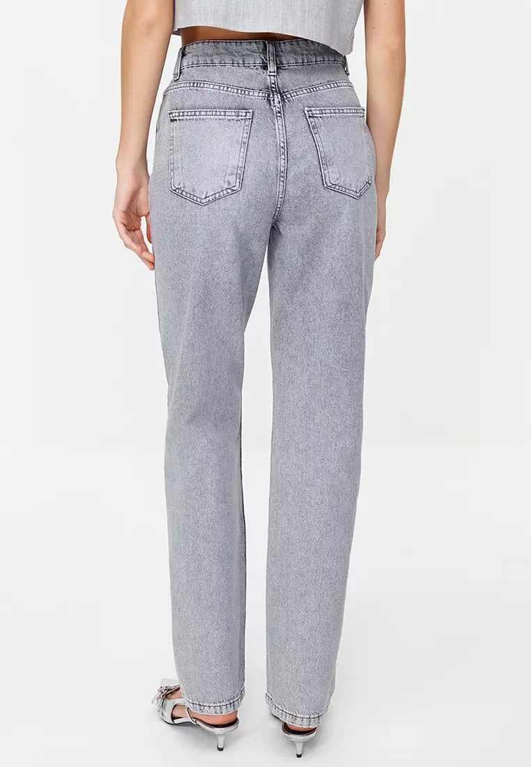 High Waist Long Straight Jeans