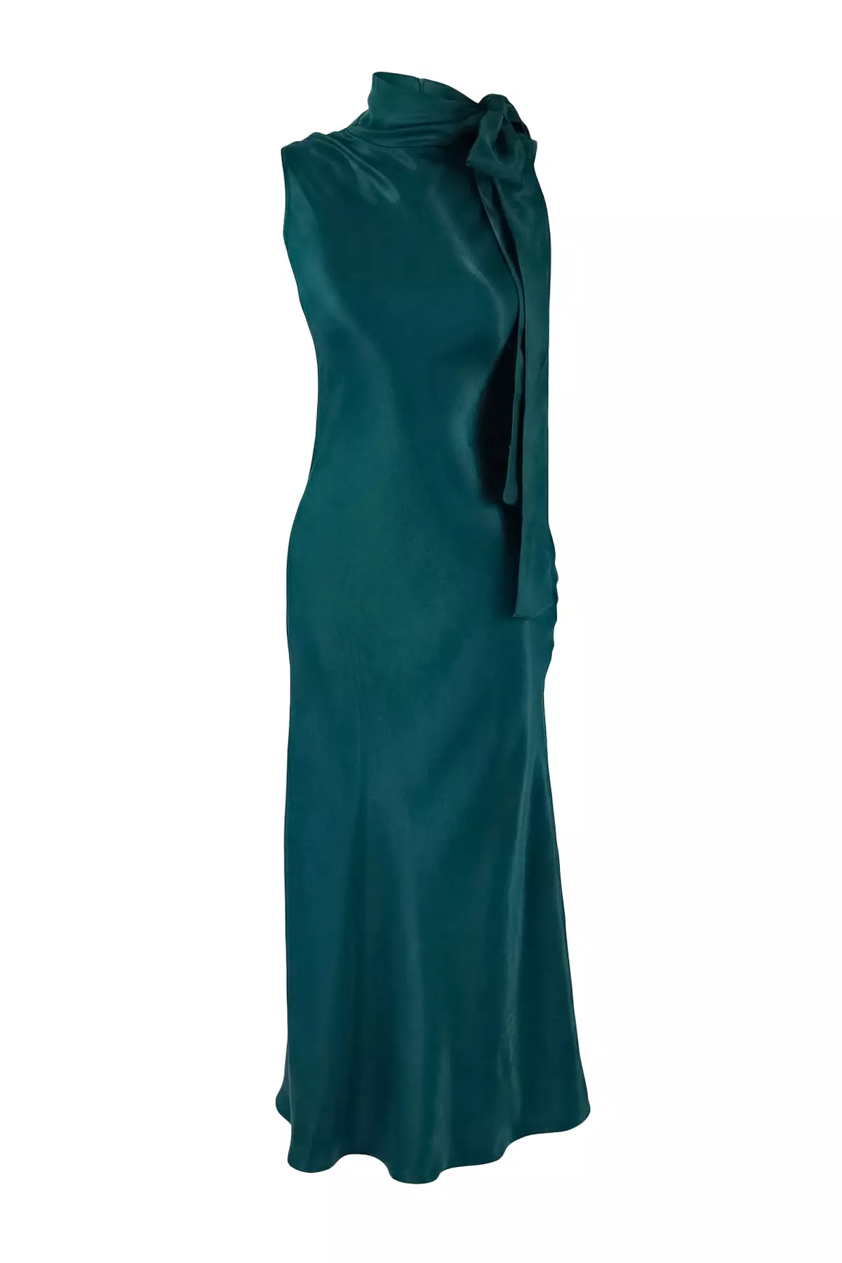 Emerald Green Scarf Detailed Satin Midi Stylish/Evening Dress Tprss26El29