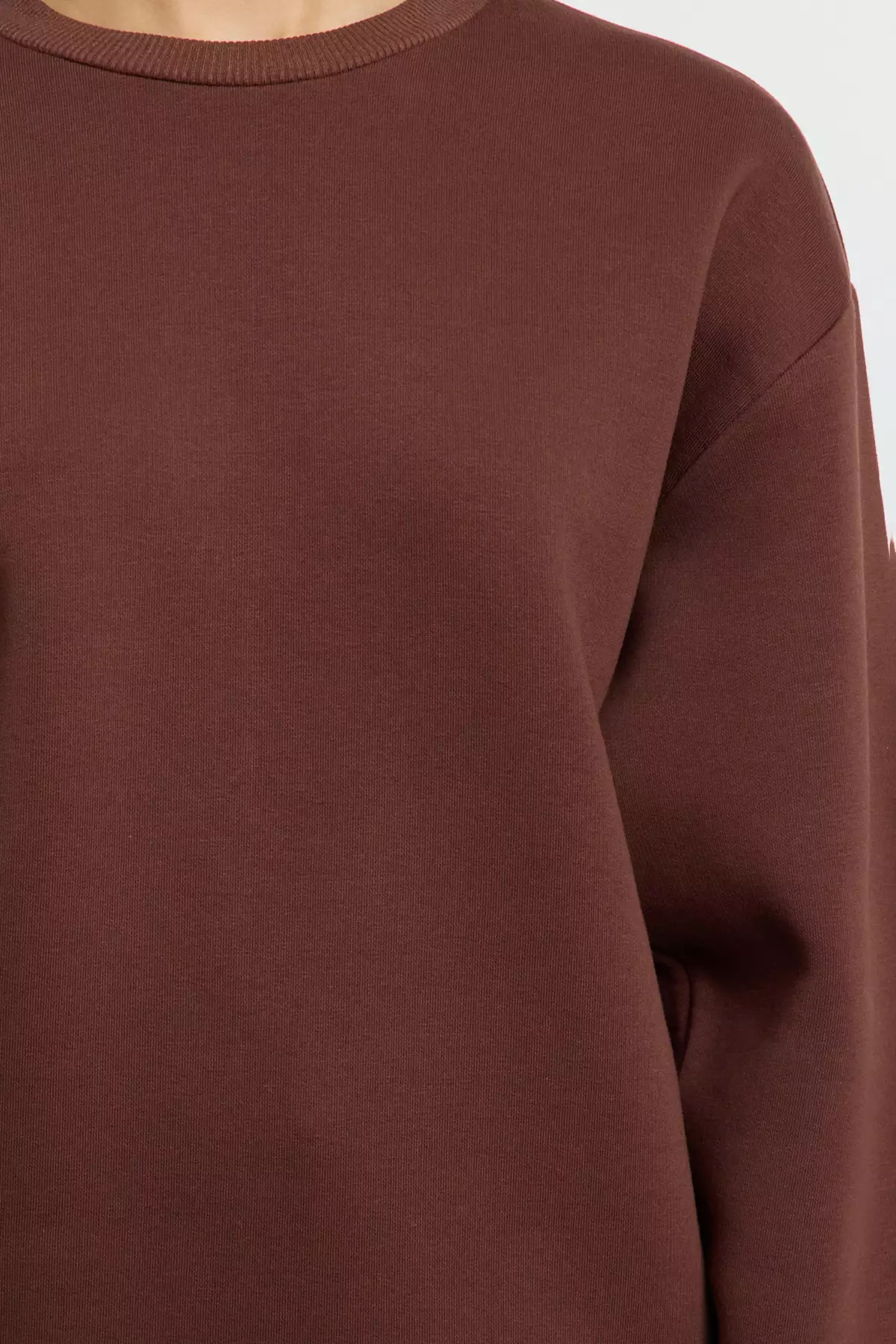 Thick Cut Brown Fleece Crew Neck Sweatshirt