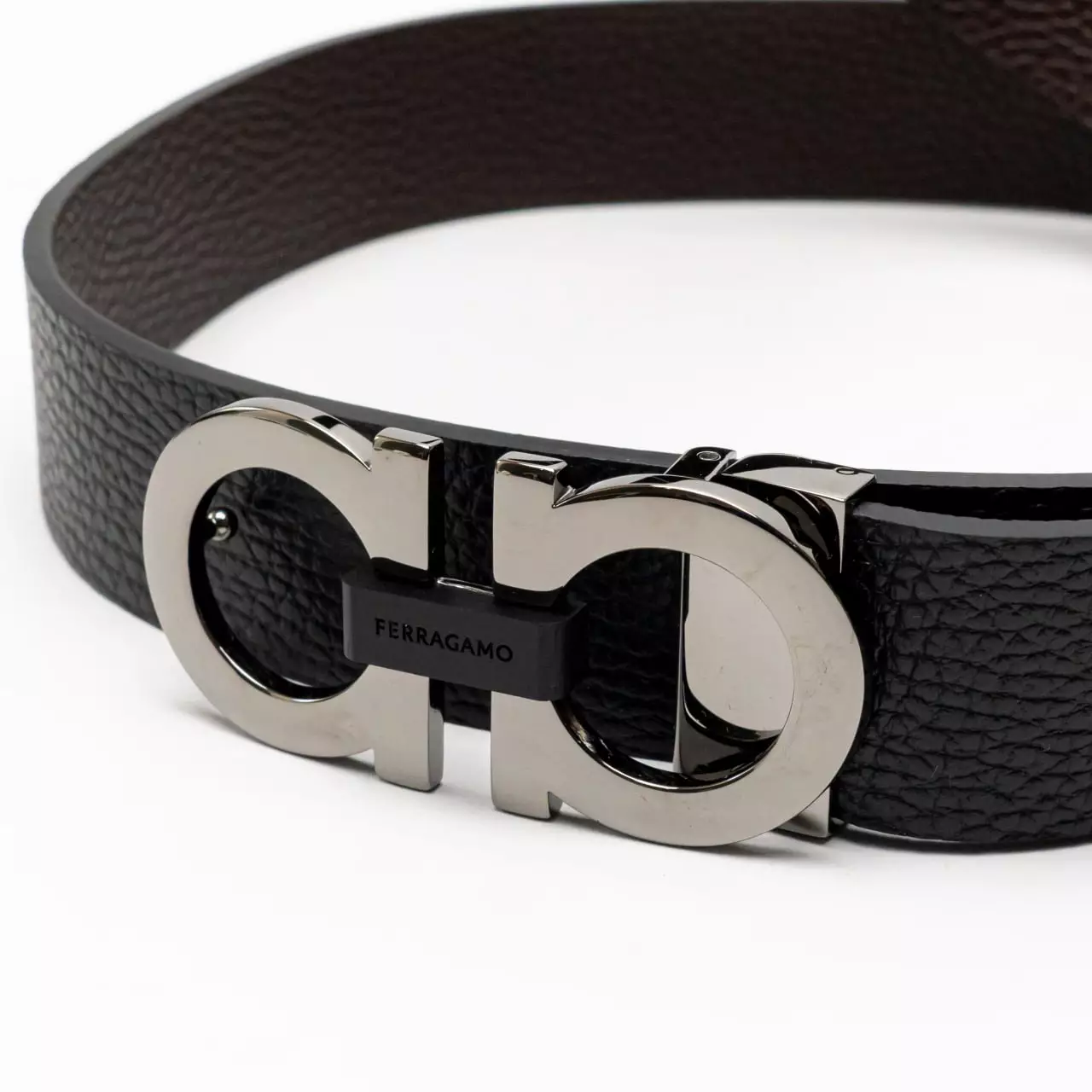 Gancini Metal Reversible and Adjustable Grained Belt 35mm Black Hickory