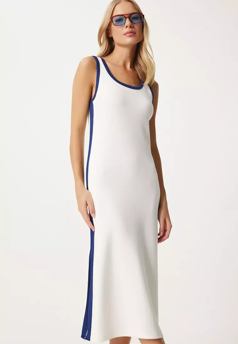 Contrast Stripe Detailed Strappy Wrap Knit Dress