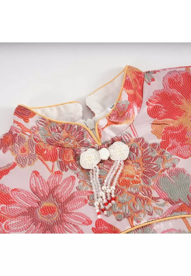 紅花無袖嬰幼兒女童旗袍连衣裙0845