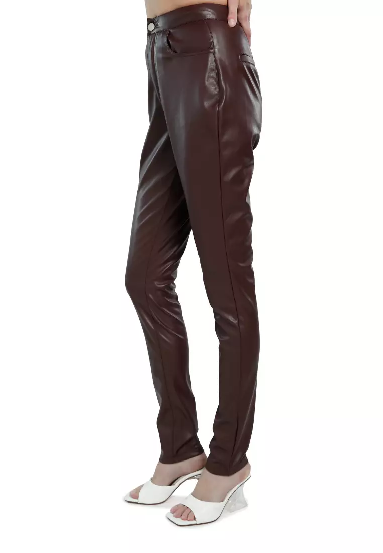 Chocolate High Waist Faux Leather Pants