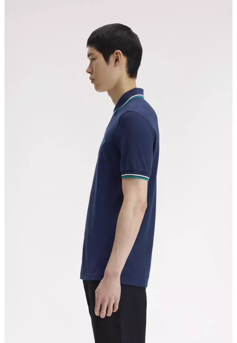 Fred Perry M3600 Twin Tipped Fred Perry Shirt (Tennis Blue / Snow White / Deep Mint)