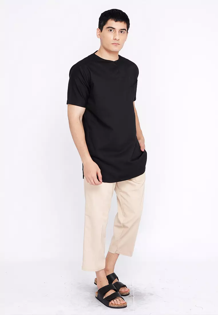 Casella Baju Koko Kurta Lengan Pendek | Casella Muslim Daily Wear 3003 Black