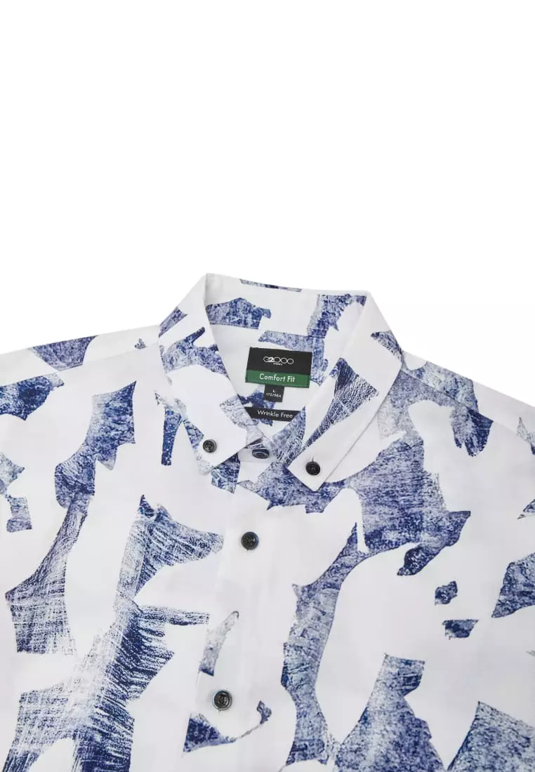 G2000 Cotton Oxford Ink Scatter Digital Print Comfort Fit Short Sleeve Casual Shirt
