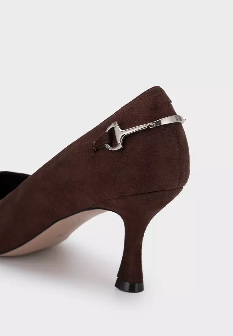 POINTED TOE BUCKLE DETAIL MID HEEL PUMP