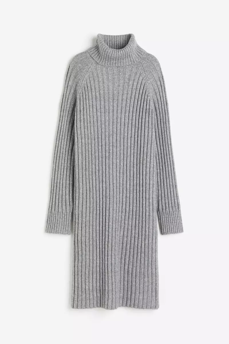 knitted polo neck dress h&m Women's Black Rib-knit polo-neck dress