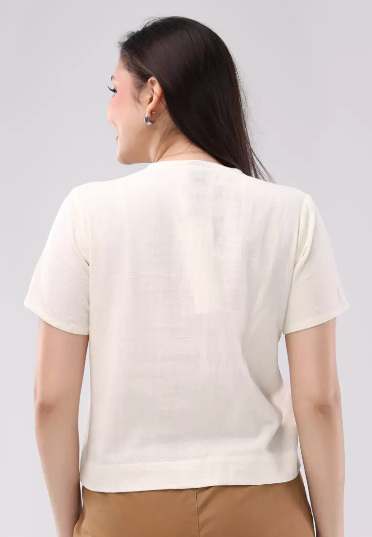 Crumpled Cotton Linen Short Sleeves Blouse