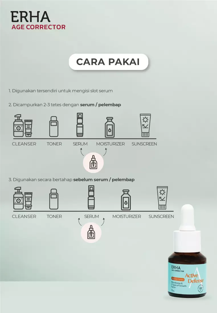 ERHA Age Corrector Active Defense Booster 15ML - Anti Aging Booster | Microbiome & 5 Tipe Growth Factor | Skin Barrier | Melembabkan | Mengurangi Kemerahan | Meningkatkan Kesehatan Kulit | Menyamarkan Tanda Penuaan