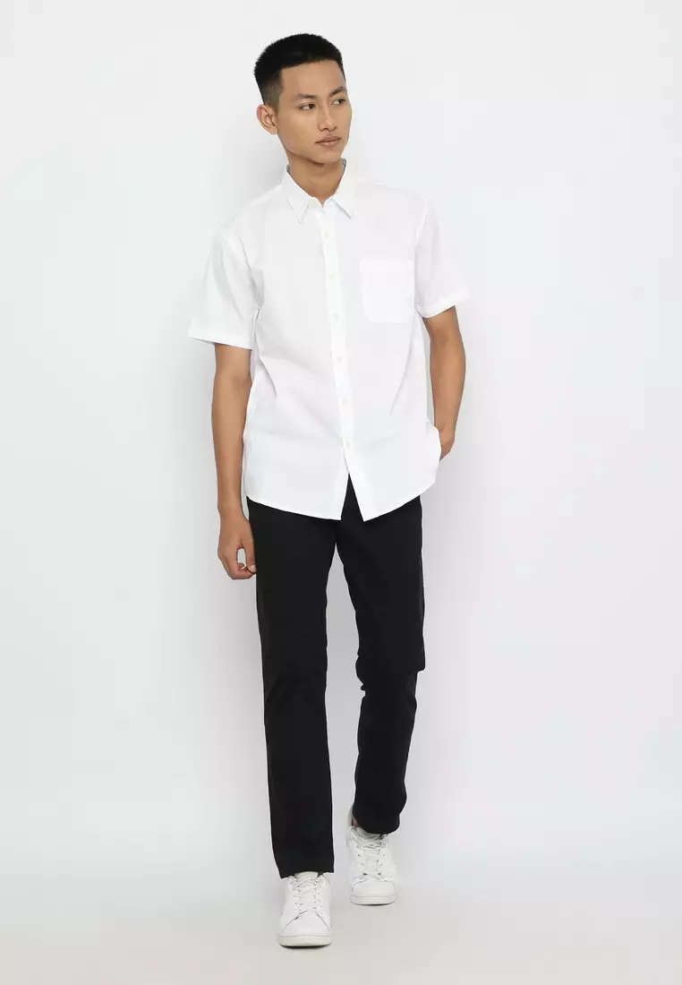 POLICE Kemeja Polos Cotton Twill Putih Regular Fit Pria