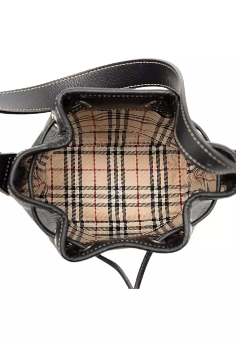 Pre-Loved Burberry Leather Drawstring Bucket Bag