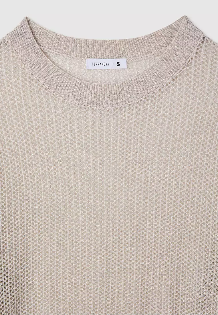 Women's Mesh Shimmer Long Sleeve Crop Top