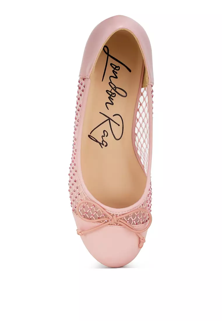 Rhinestone Detail Mesh Ballerinas in Pink