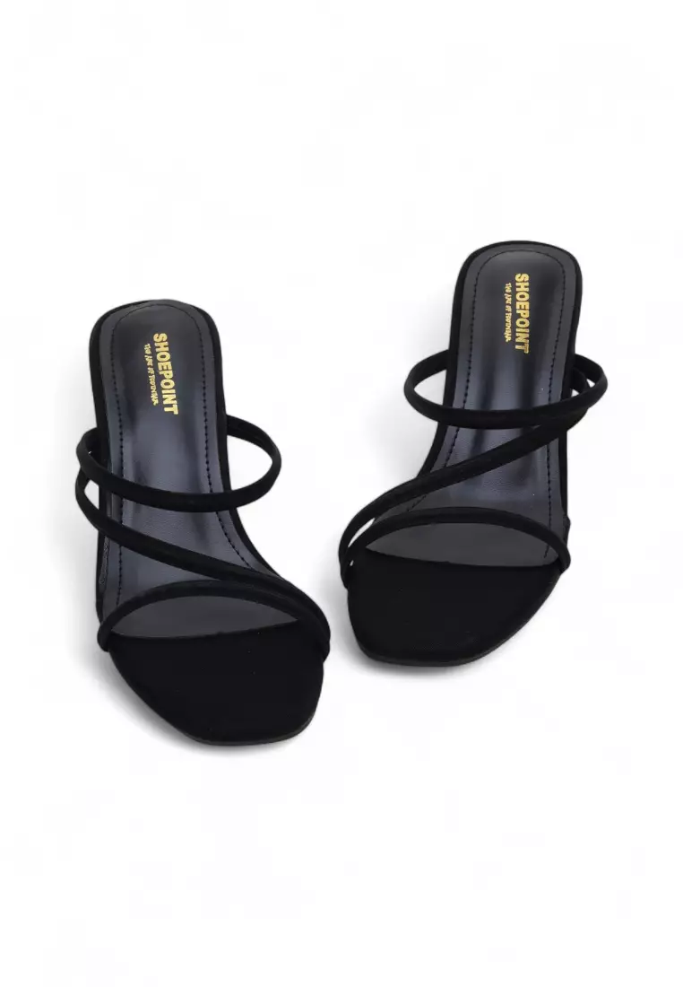 Comfy Strip Slip on 5cm Low Block Heels 02952 in Black