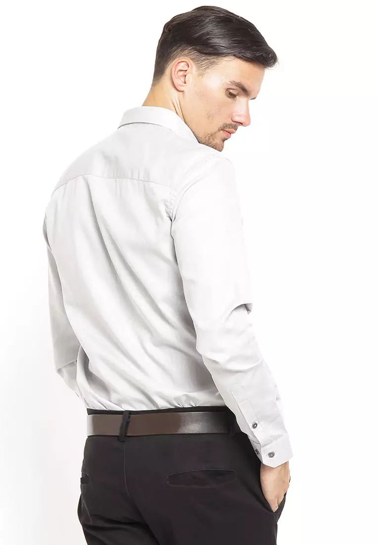 Johnwin - Slim Fit - Kemeja Formal - Lengan Panjang - Putih
