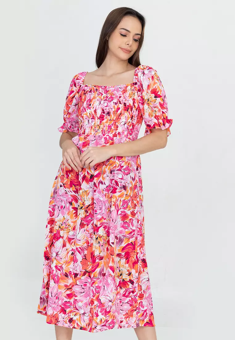 Calla Smocking Dress With Slit