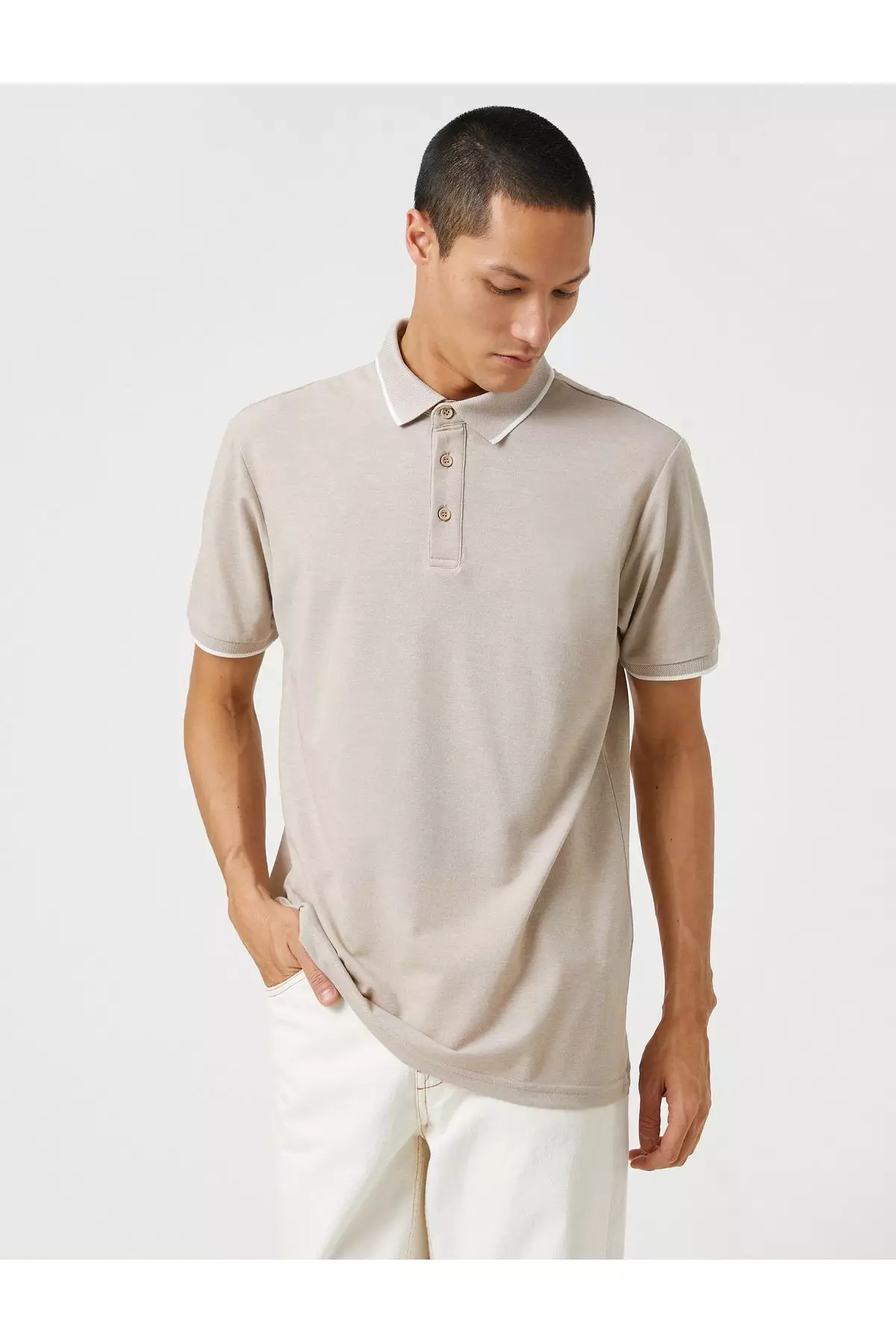 White cotton polo store neck
