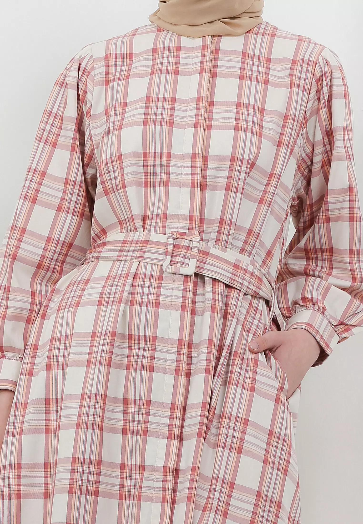 MFMW Qivaya Midi Dress Marsala Motif Kotak