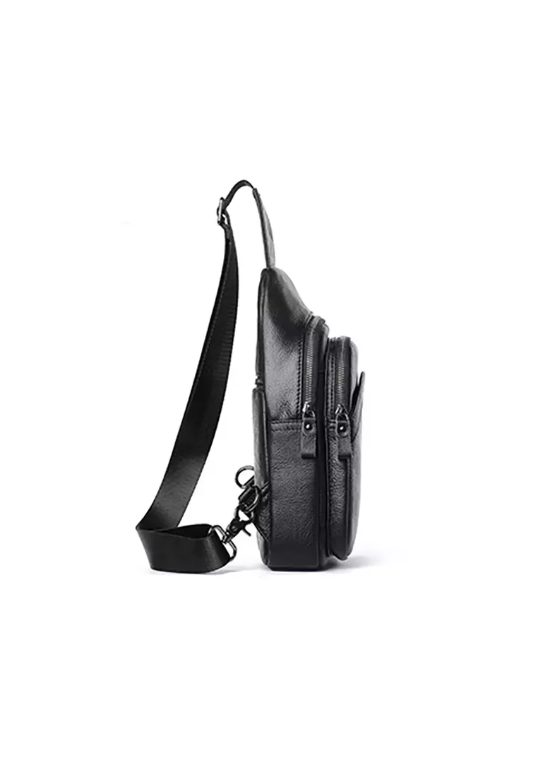 Men's Soft Cow Leather Zipper Belt Bags Chest Bags